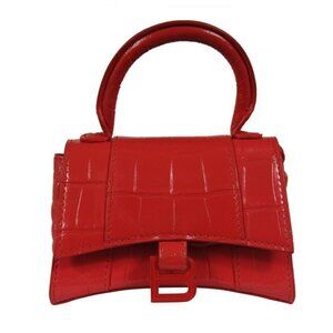 Balenciaga Women Mini Hourglass XS Nano Bag Red Crocodile Embossed Leather